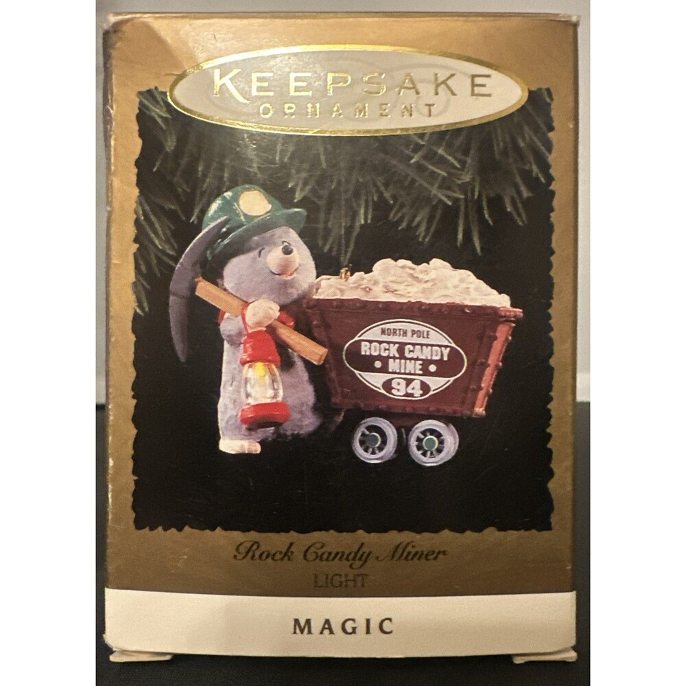 1994 Hallmark Christmas Ornament - Rock Candy Miner Ornament Magic Light